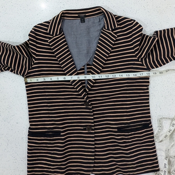 J.Crew Woman Maritime Blazer Jacket Black Tan Striped Button Front Collared M - Picture 4 of 11